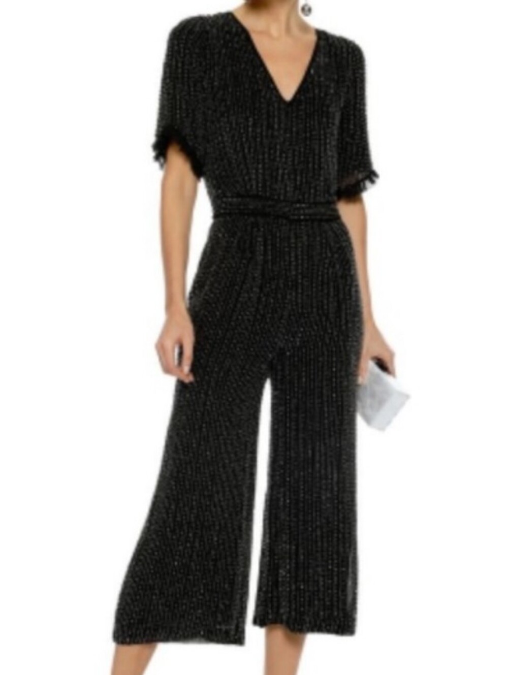 Love Sam Black Beaded Double V-neck Midi Jumpsuit M